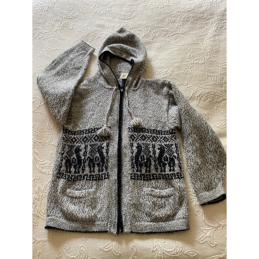 Lucy Iburg alpaca acrylic blend zip up hoodie kids unisex small black